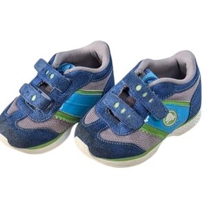 Crocs, Blue Velcro Shoes With Suede Trim. 6